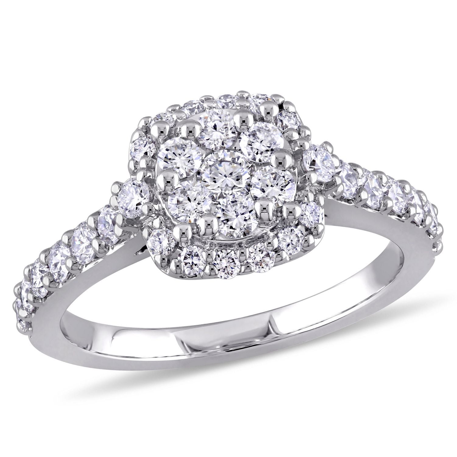 Miabella 1 Carat T.W. Diamond 14 K White Gold Halo Cluster Engagement Ring