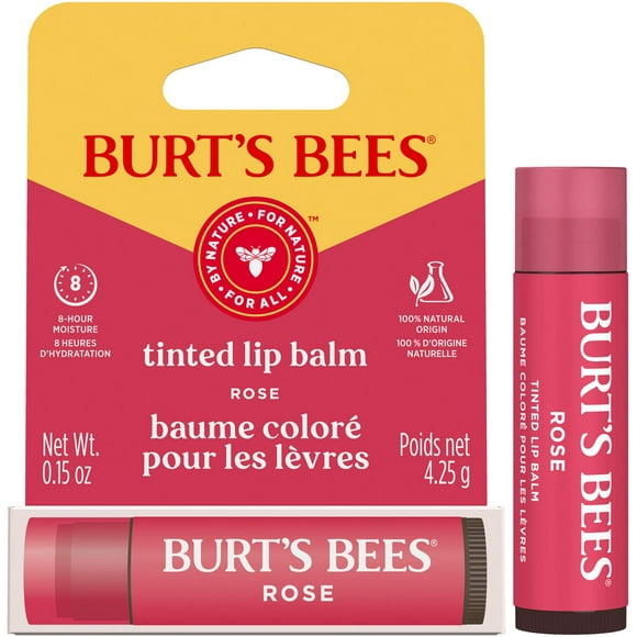 Burt's Bees 100% Natural Origin Moisturizing Tinted Lip Balm, Rose with Shea Butter, Tinted Lip Balm, Rose