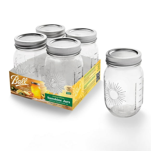 Ball Sunshine Keepsake Mason Jar, Regular Mouth, Pint Size (16 oz/473 mL), 4 Pack