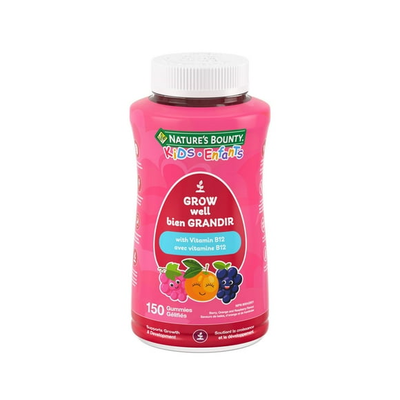 NATURE'S BOUNTY KIDS Grow Well With Vitamin B12, Only 1g Sugar Per Gummy, For Vitamin B12 Deficiency, Aids Energy & Nutrient Metabolism, Supports Immune System, A Factor In Growth & Development 150.0 count, 150 pc