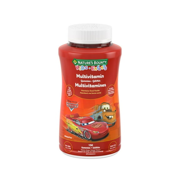 NATURE'S BOUNTY KIDS Multivitamin, Disney Pixar Cars, Only Sugar, Supports Immune System, Eye Health, Bones, And Teeth, Source of Antioxidants, Gluten-free, Fruit Flavoured Gummies