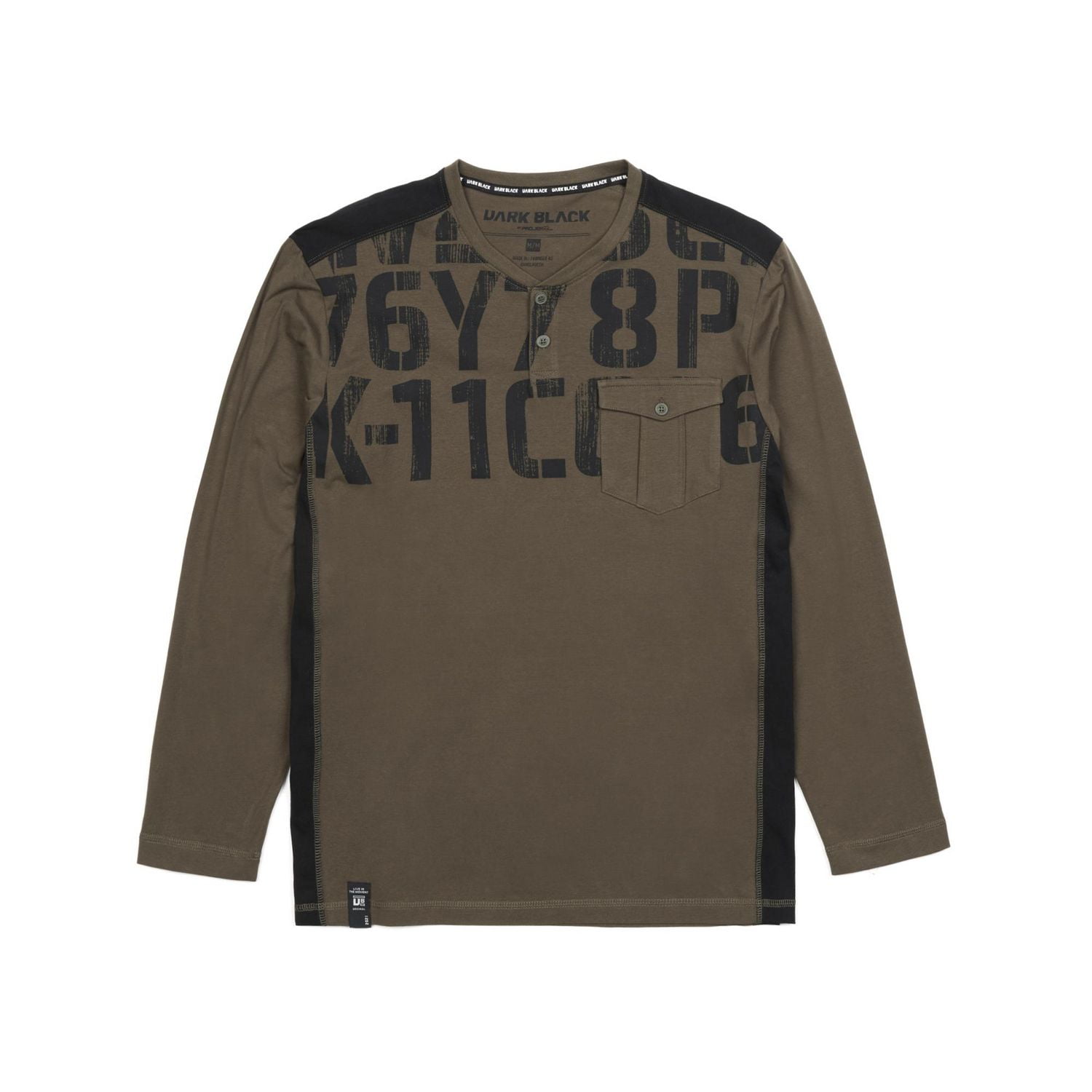 Dark Black Henley graphique à manches longues pour hommes