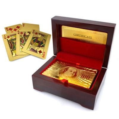 Cartes à jouer plaquées or avec boitier de lux en bois lustré