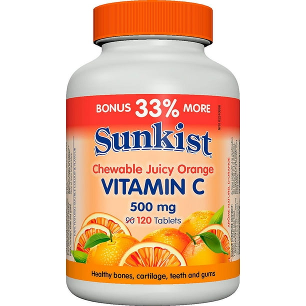 Comprimés à croquer de vitamine C de Sunkist à saveur d'orange juteuse