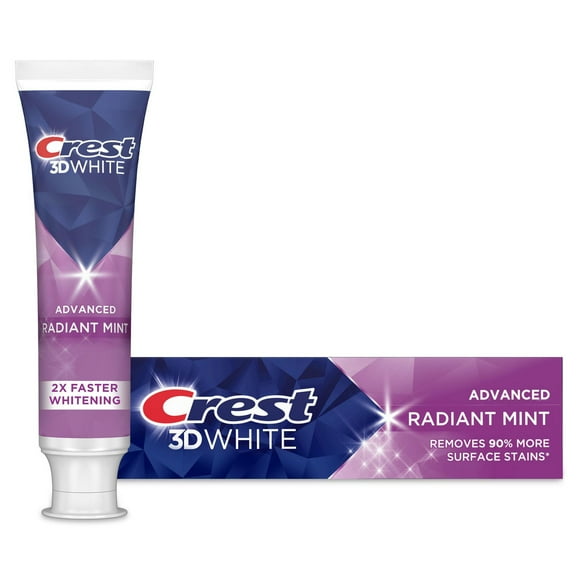 Crest 3D White Advanced Teeth Whitening Toothpaste, Radiant Mint, 135 ml