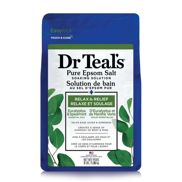 Dr Teal’s Salt Soak with Pure Epsom Salt, Relax & Relief with Eucalyptus & Spearmint (Packaging May Vary), 1.36kg / 3lbs