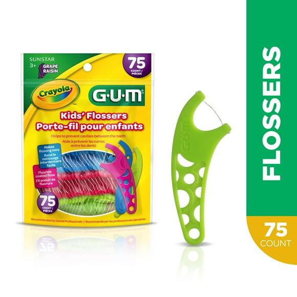 GUM® Crayola™ Kids’ Flossers, Fluoride Coated, Grape Flavour, Ages 3+, 75 Count