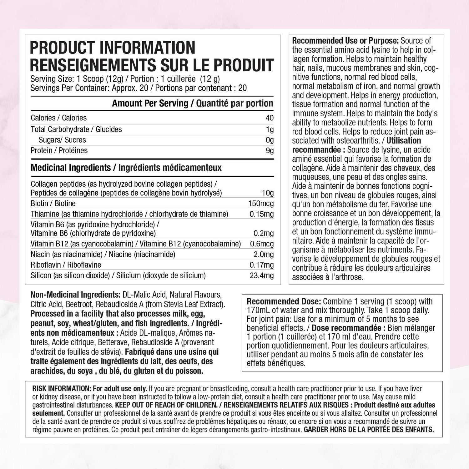 Purely Inspired Collagen Protein Powder- Serie Beaute- MElange De Petits Fruits, Peau, Ongles et Cheveux Saina, 10g Collagene, Biotin, Sans Produit Laitier, Sans Gluten, Sans Sucre Agoute