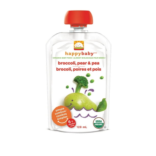 Happy Baby Aliment biologique pour bébés brocoli, poires et pois, 128 ml