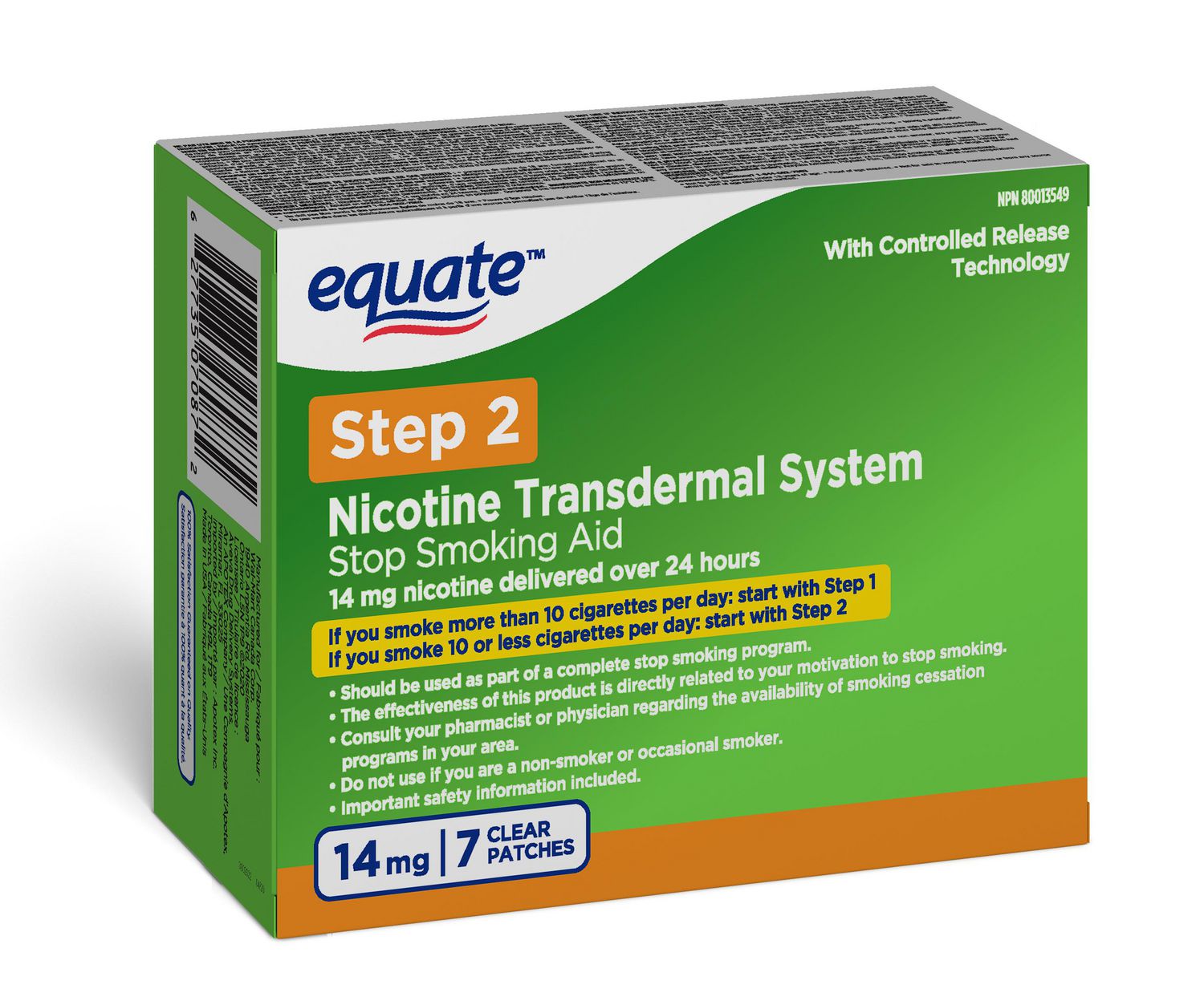 Equate Clear Step 2 Patches, Nicotine Transdermal Patch, 14mg, 7 Count