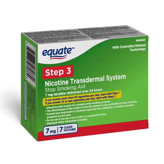 Equate Clear Step 3 Patches, Nicotine Transdermal Patch, 7mg, 7 Count