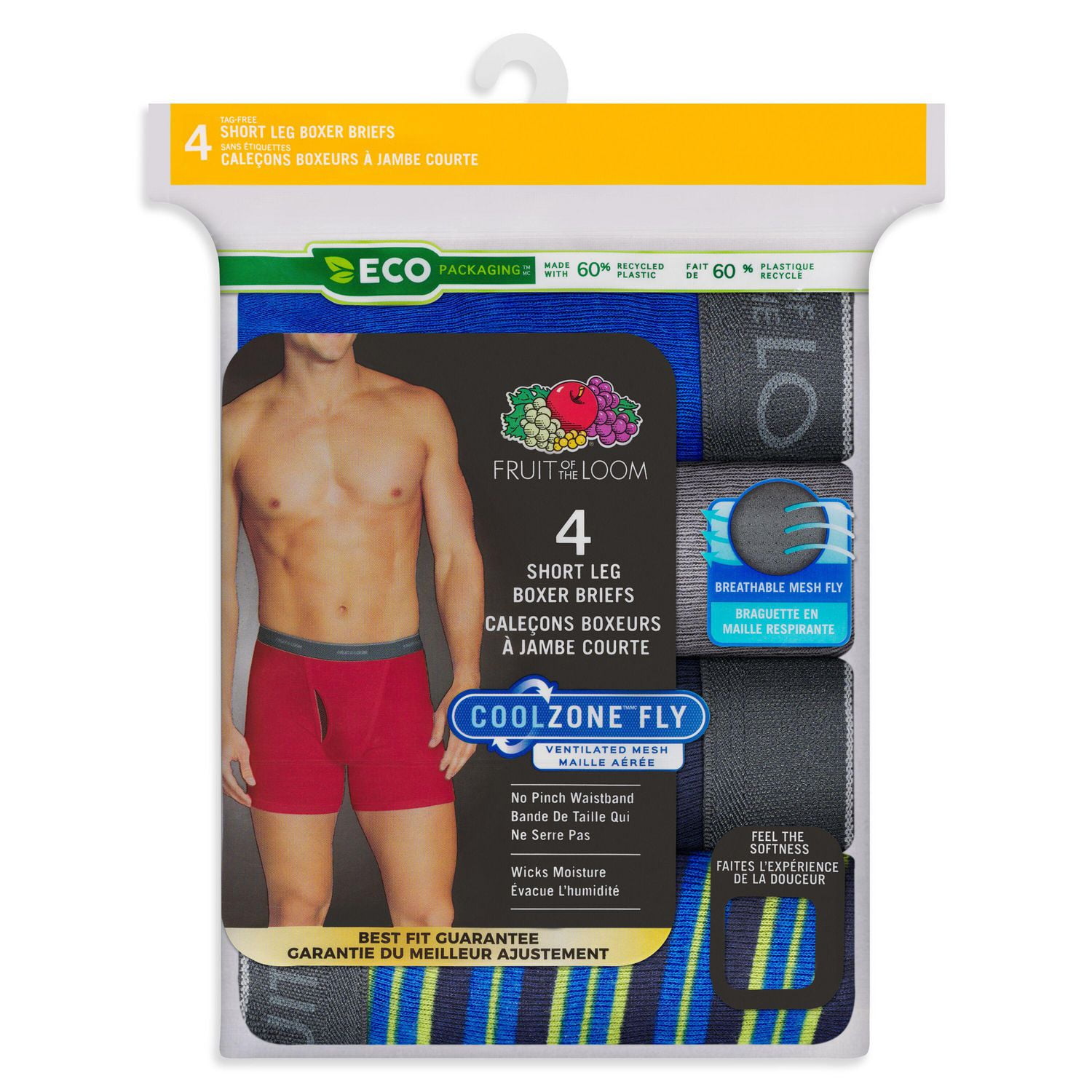 Fruit of the Loom Men's CoolZone Fly Print/Solid Short Leg Boxer Brief, 4-pack, Sizes: S