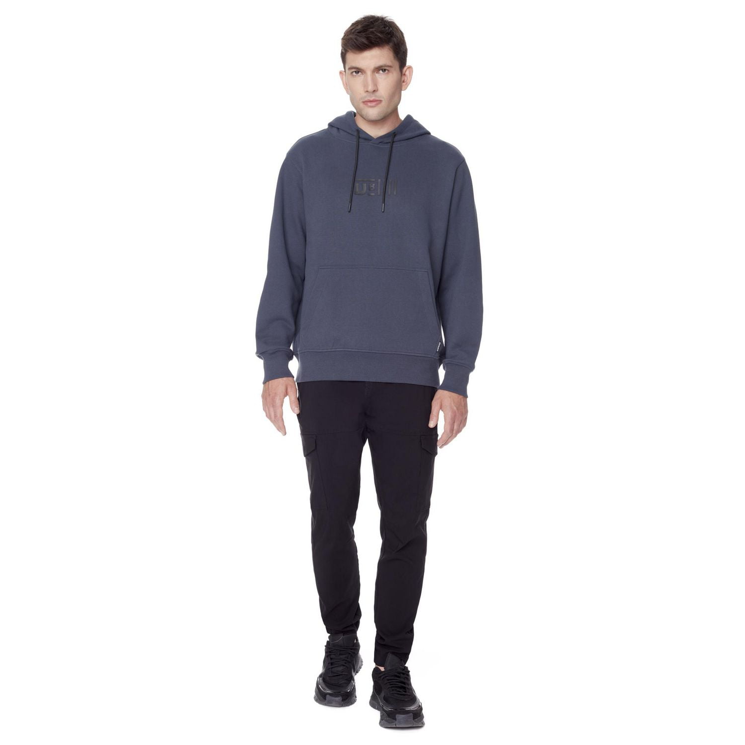 Dark Black Men's Long-Sleeve Hooded Sweatshirt