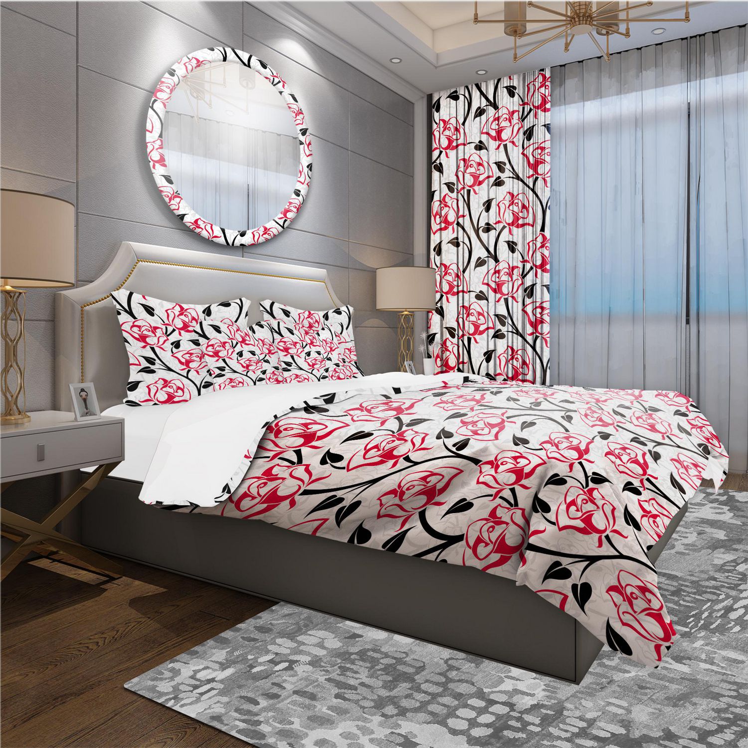 Designart Pattern With Roses Modern Contemporary Duvet Cover Set