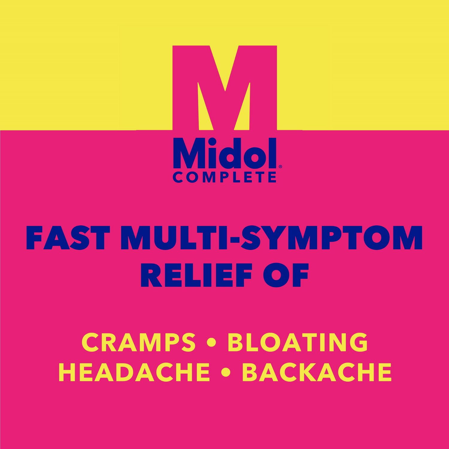 Midol Complete, Fast Multi-Symptom Period pain relief from Cramps, Headache, Backaches and Bloating, 40 Caplets