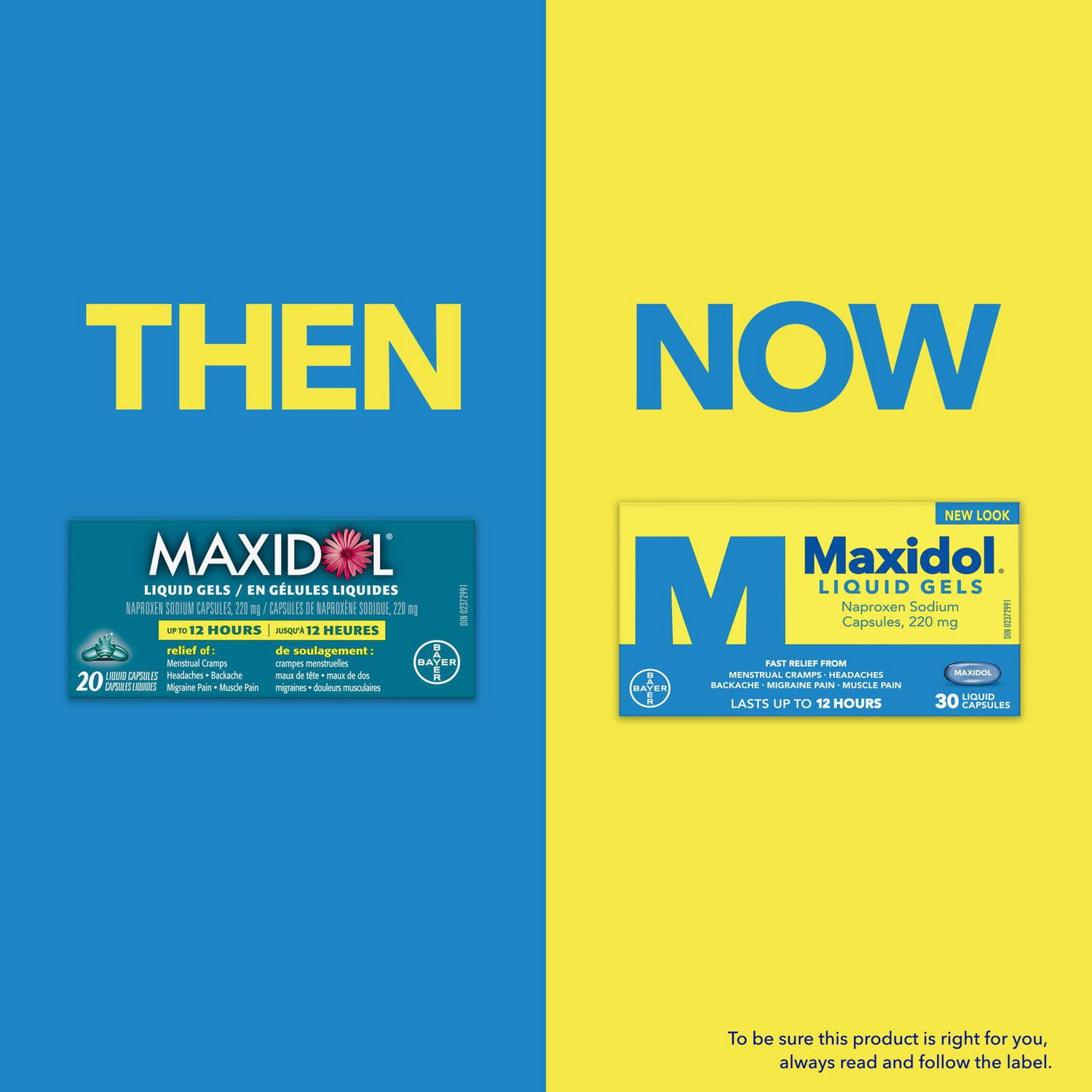 Maxidol en gélules liquides, offrant un soulagement rapide de la douleur, tels que les crampes menstruelles, les maux de tête, les maux de dos, les migraines et les douleurs musculaires, naproxène sodique à 220 mg
