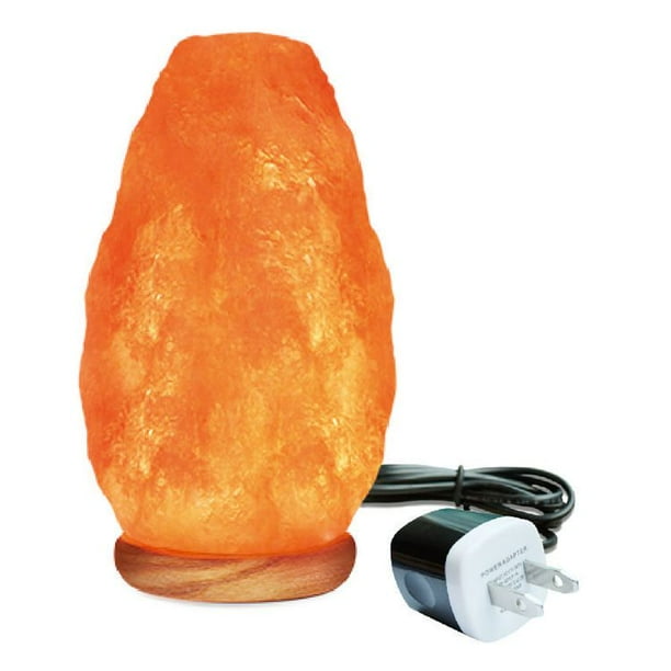 Lampe de sel USB sculptée à la main avec base en bois de margousier de Himalayan Glow
