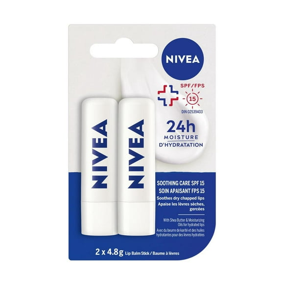 NIVEA Soothing Care SPF 15 Lip Balm Stick, 4.8g Stick (2 Pack)