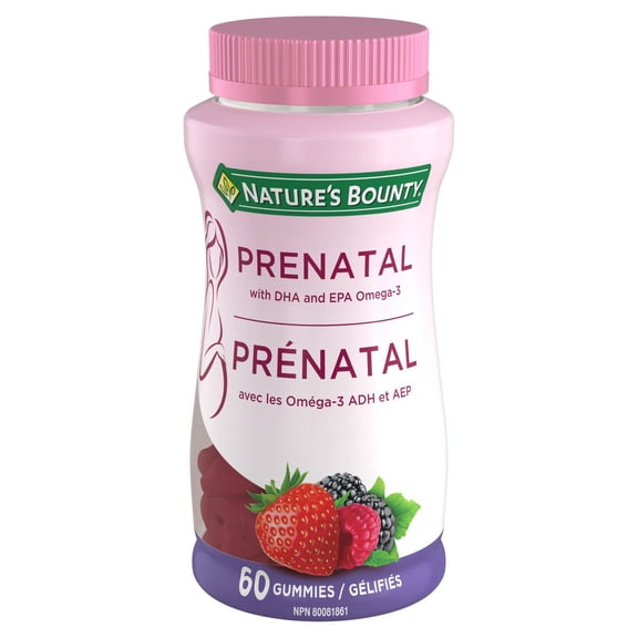 Nature's Bounty Prenatal Gummies with DHA & EPA Omega-3 – Supports Early Fetal Development, Reduces Neural Tube Defect Risk, Aids Collagen Formation & Immune Health, 60 Count