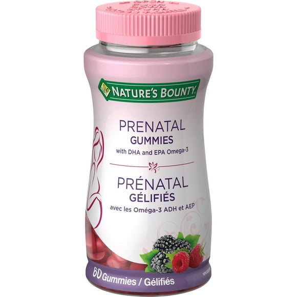 NATURE'S BOUNTY Prenatal With DHA & EPA Omega-3, Gummies, Helps Reduce Risk Of Neural Tube Defects, Helps Support Normal Early Fetal Development, Helps In Collagen Formation, Helps to support Immune Health 60.0 count, 60 Gummies