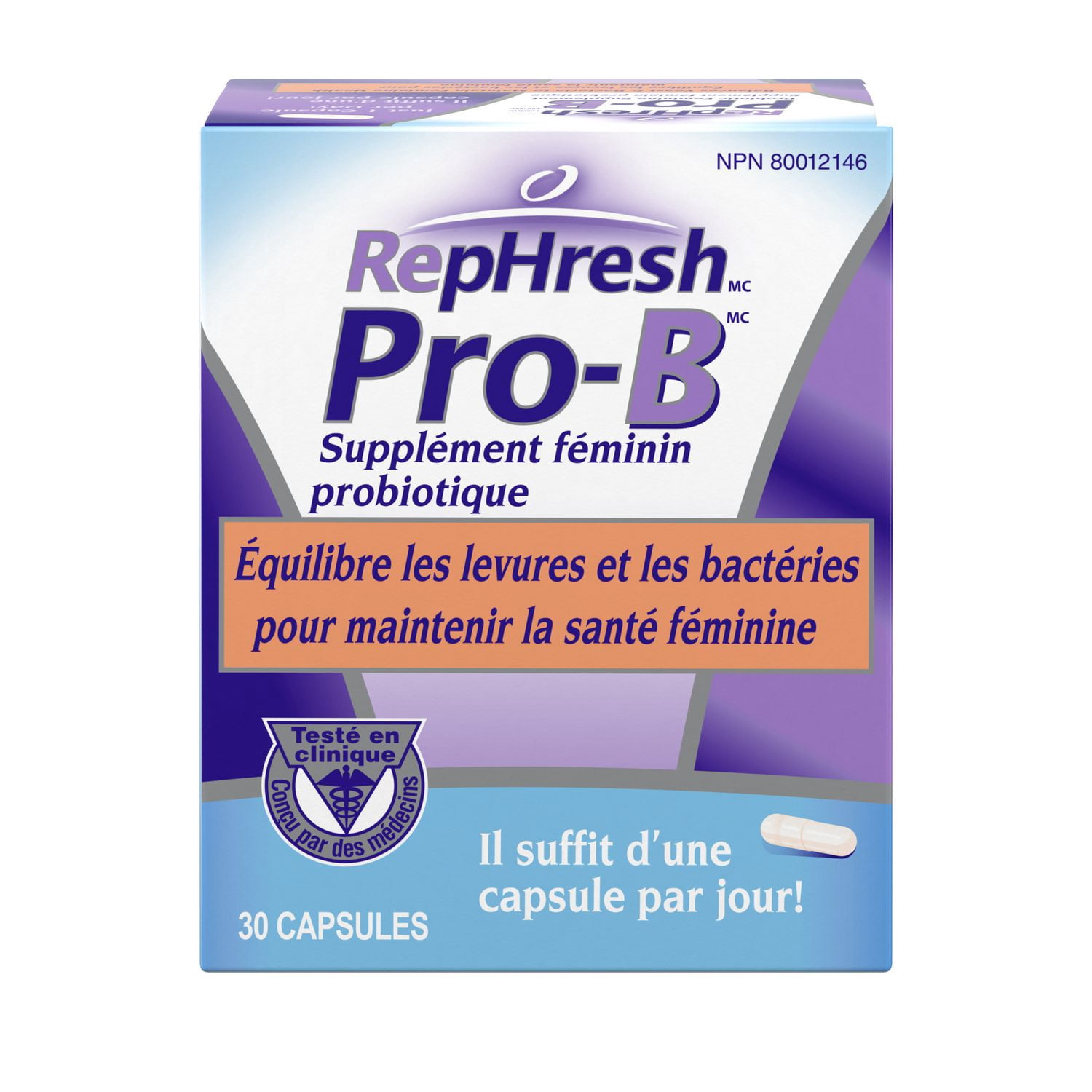 RepHresh Pro-B Probiotique pour Femmes Adultes, Aide à Équilibrer la Levure et les Bactéries avec Juste 1 Capsule par Jour, 30 Capsules