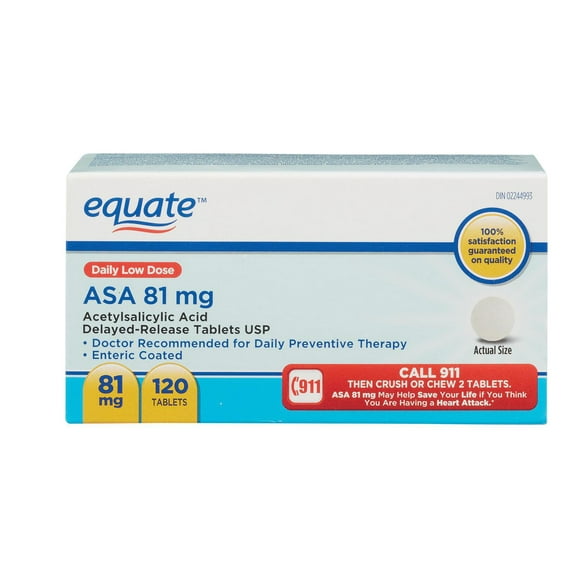 Equate Asa 81 mg Enteric Coated Tablets, 81 mg, 120 Tablets