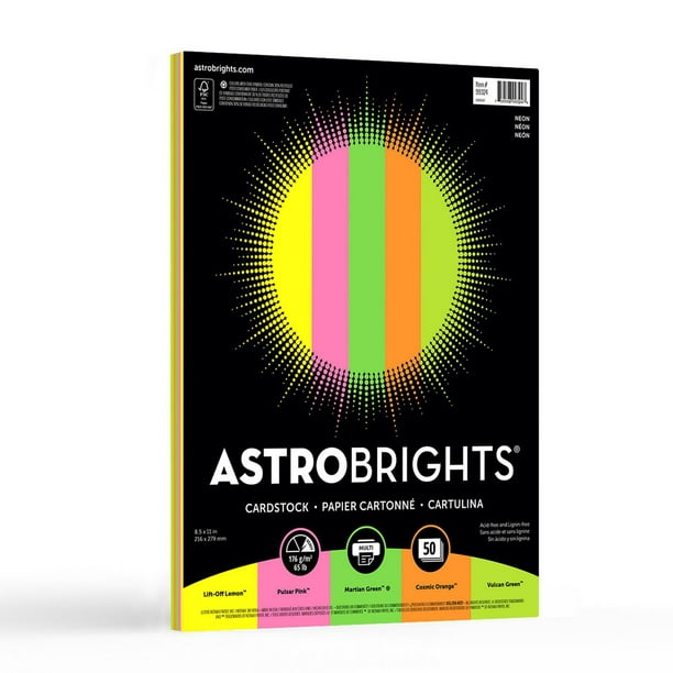 Papier cartonné coloré Astrobrights, assortiment "Neon" à 5 couleurs 216 x 279mm, 65lb, 50 feuilles