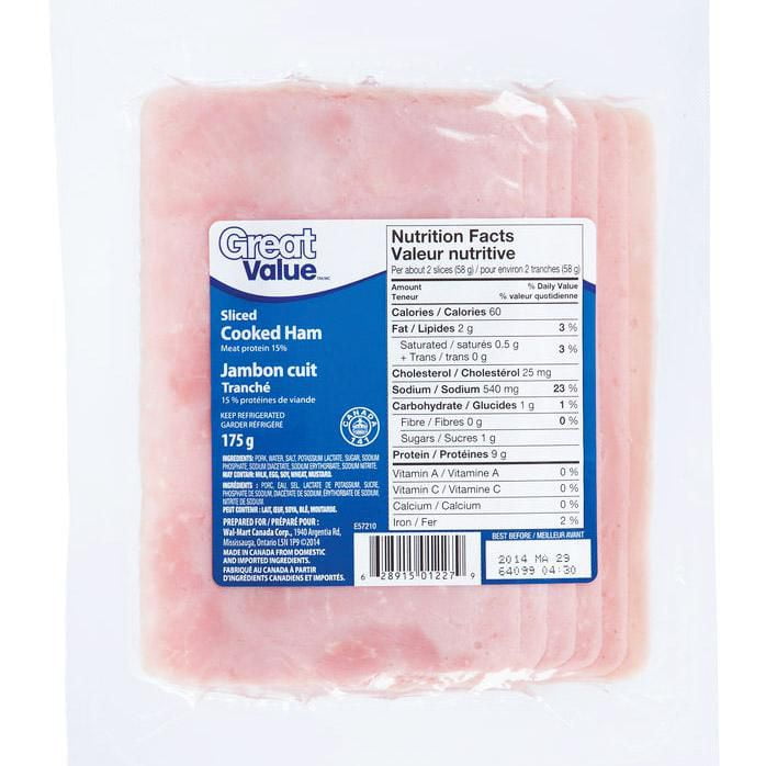 Great Value Sliced Cooked Ham Walmart Canada
