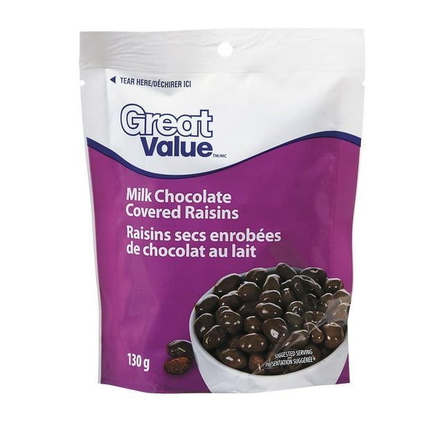 Raisins secs enrobés de chocolat au lait de Great Value 130 g