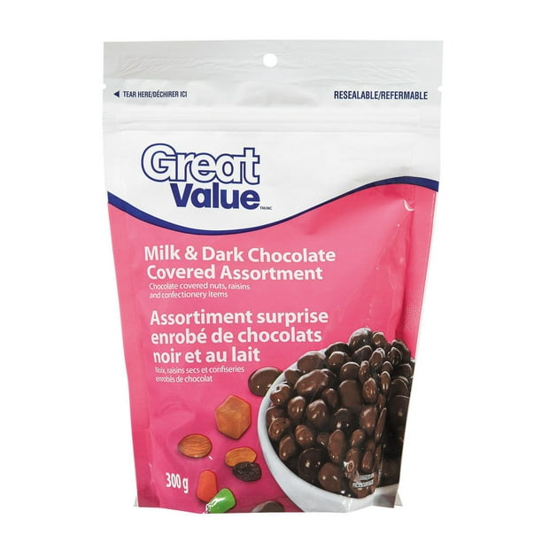 Assortiment enrobé de chocolat noir et au lait de Great Value 300 g