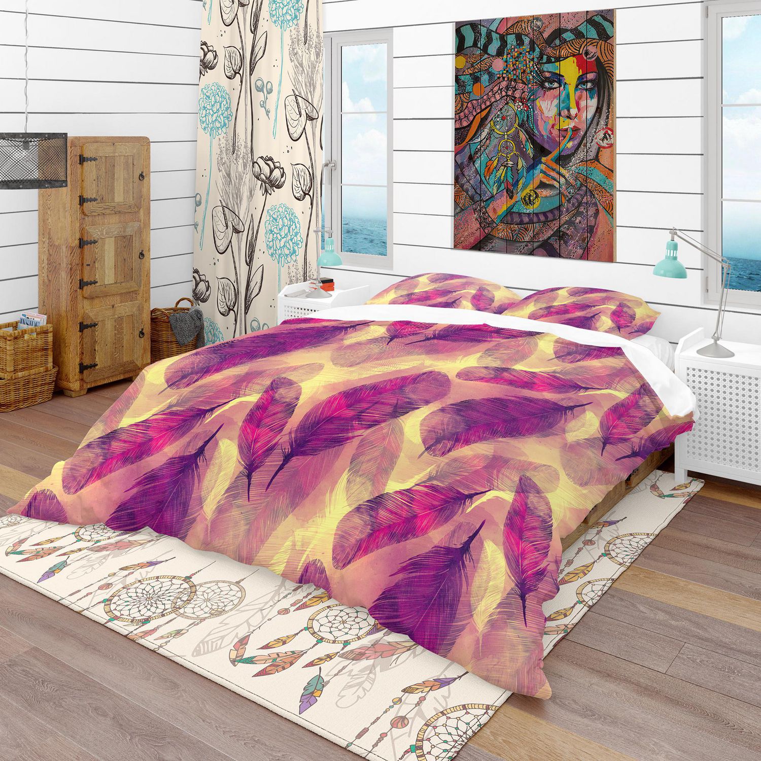 Designart Feathers Boho Pattern Southwestern Duvet Cover Set