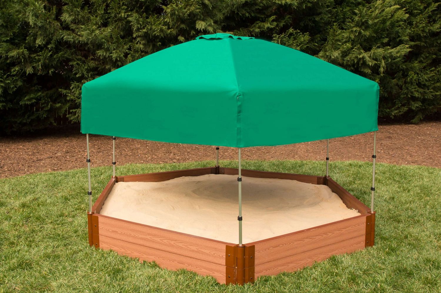 Frame It All Tool-Free Classic Sienna 7ft x 8ft 2 Profile Composite Hexagon Sandbox Kit with Telescoping Canopy/Cover x 11in 