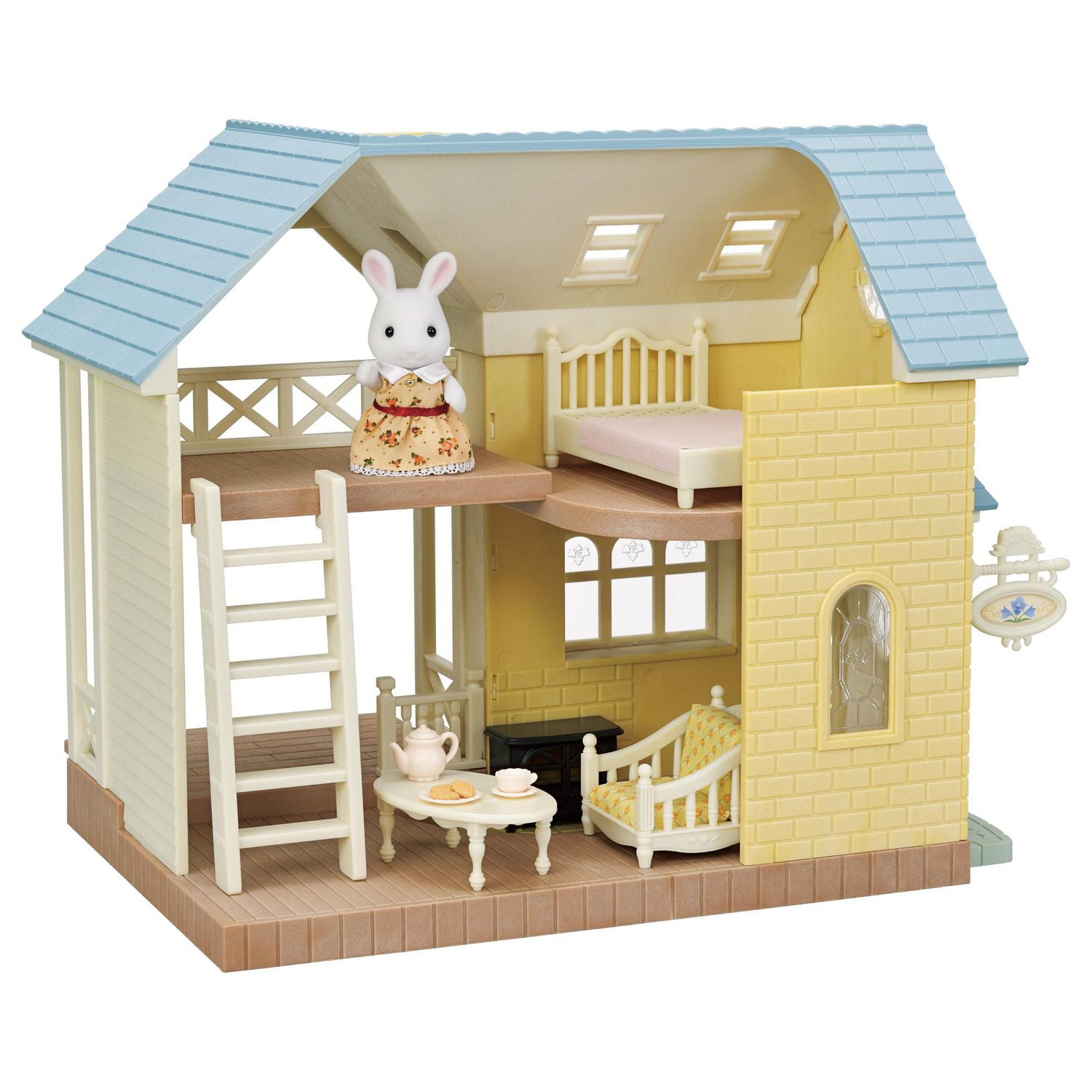 Large Wooden White Dollhouse With Loft, Swing and Balcony, Lovely