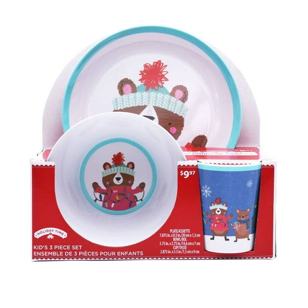 Ens. vaissele de 3 pièces Holiday time à imprimé d'ours pour enfants