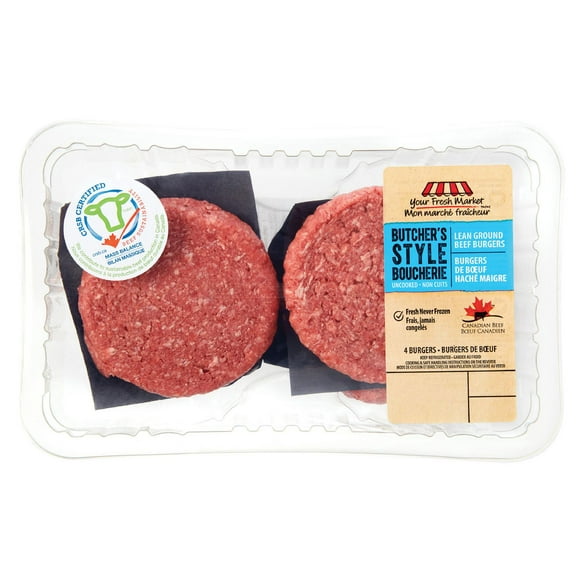Lean Ground Beef Burgers, Your Fresh Market, 4 burgers, 600g