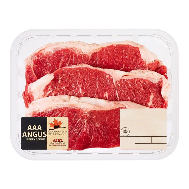 Bifteck de contre-filet Mon marché fraîcheur, 3 biftecks, Bœuf Angus AAA, 0.48 - 0.75 KG
