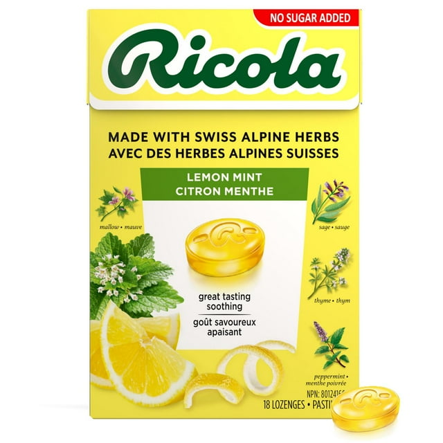 Ricola Box Lemon Mint, No Sugar Added Naturally Refreshing Throat Relief