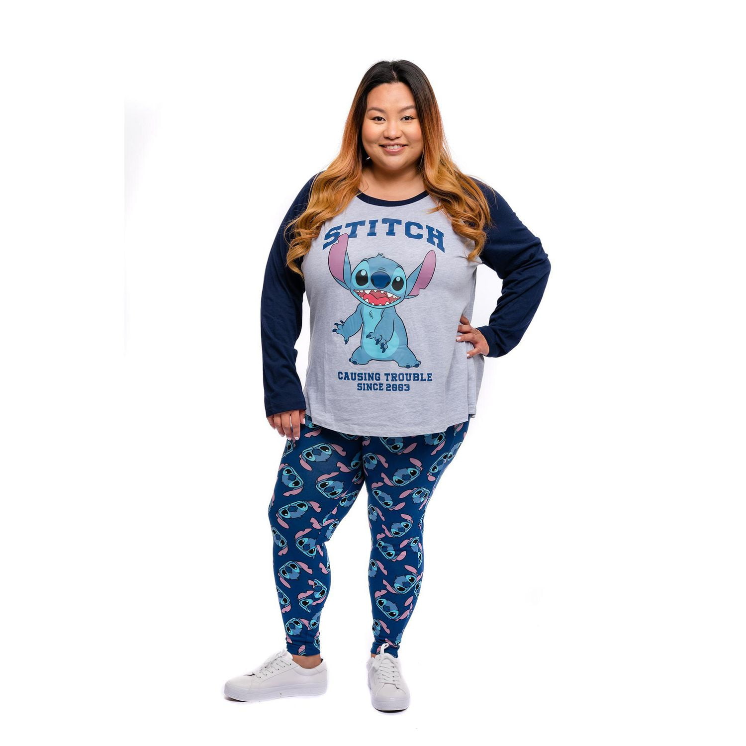 <br>Ladies Plus Disney Lilo & Stitch Causing Trouble - Haut raglan à manches longues