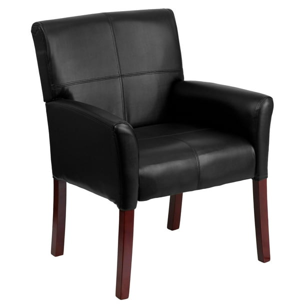 Chaise d’appoint ou de réception de luxe Flash Furniture en cuir noir avec pattes en acajou