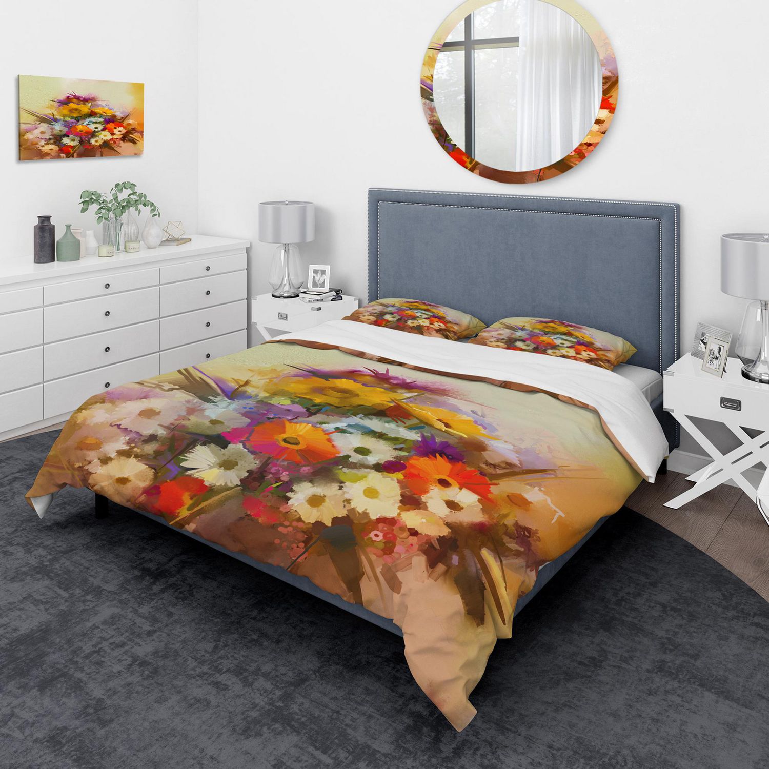 Designart Hand Painted Bouquet of Flowers Traditional Duvet Cover Set ...