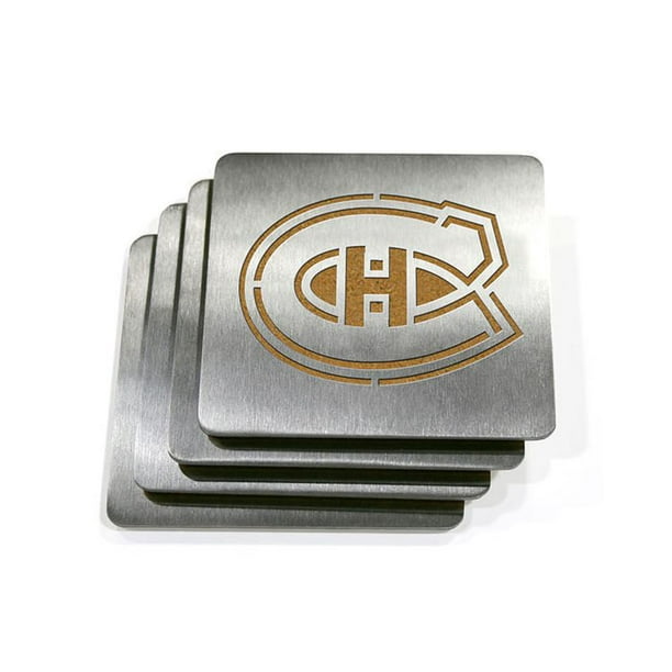 NHL Sous-verres Boasters Canadiens en acier inoxydable robuste, ens. de 4