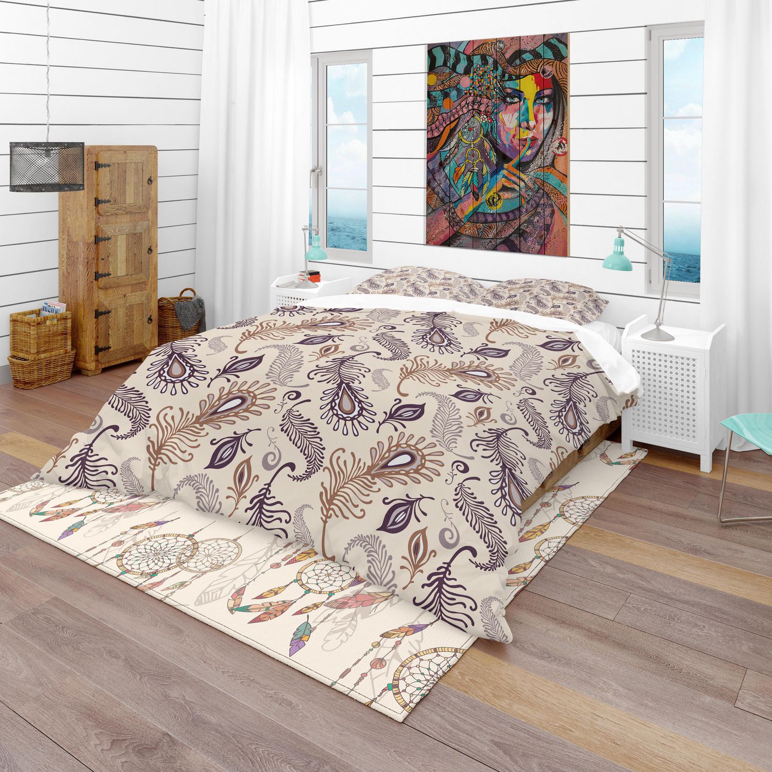 Designart Various Feather Pattern Southwestern Duvet Cover Set