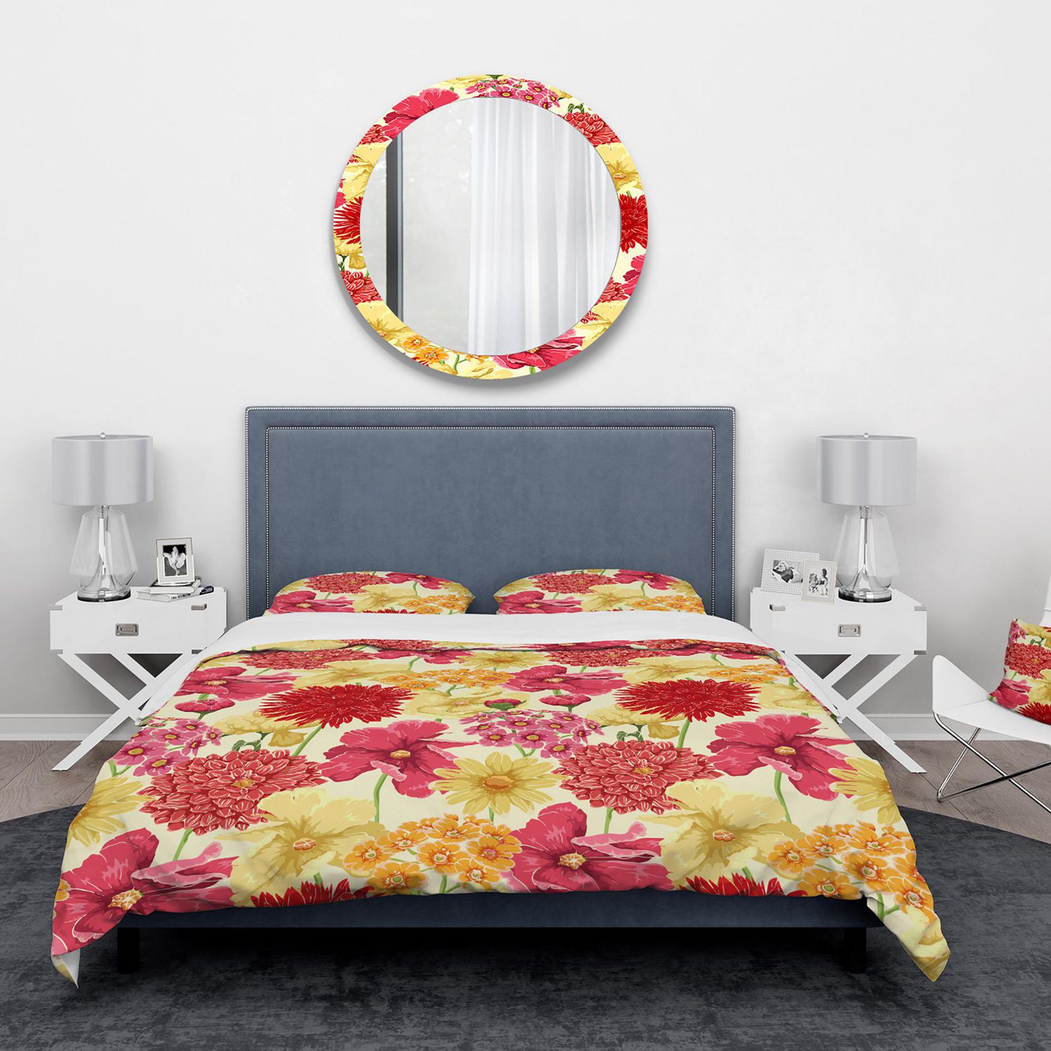 Designart Red, Pink and Yellow Flowers Floral Duvet Cover Set | Walmart ...