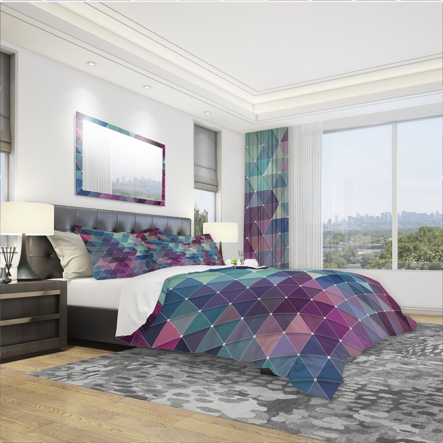 Designart Abstract Colorful Triangles Modern Duvet Cover Set