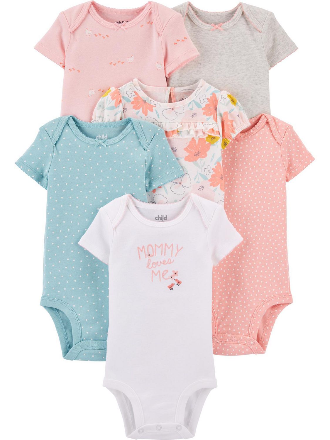 Child of Mine made by Carter's 6Pack Newborn Girls Bodysuits - Teal ...