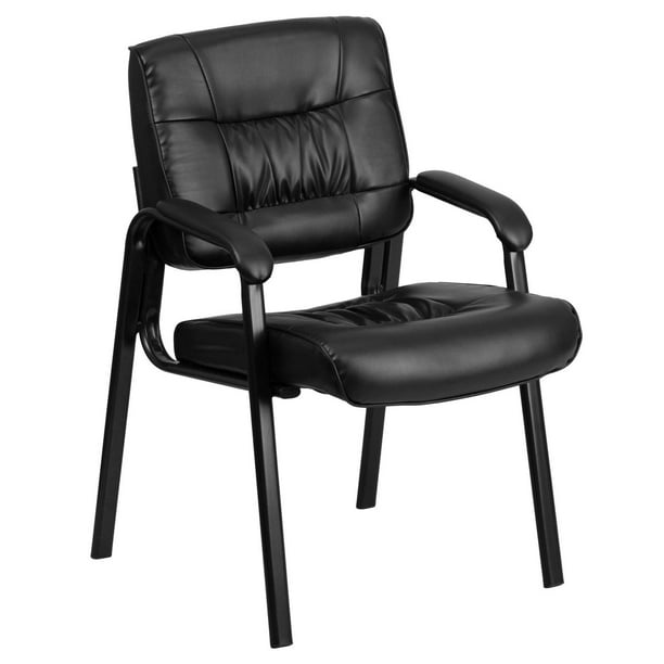 Chaise d’appoint ou de réception de luxe Flash Furniture en cuir noir avec cadre au fini noir