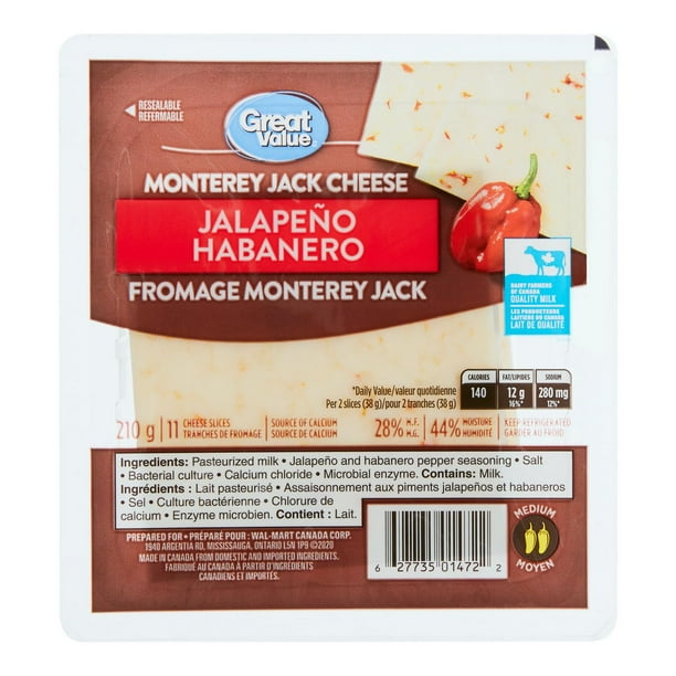 Great Value Jalapeño Habanero Monterey Jack Cheese Slices, 210 g\11