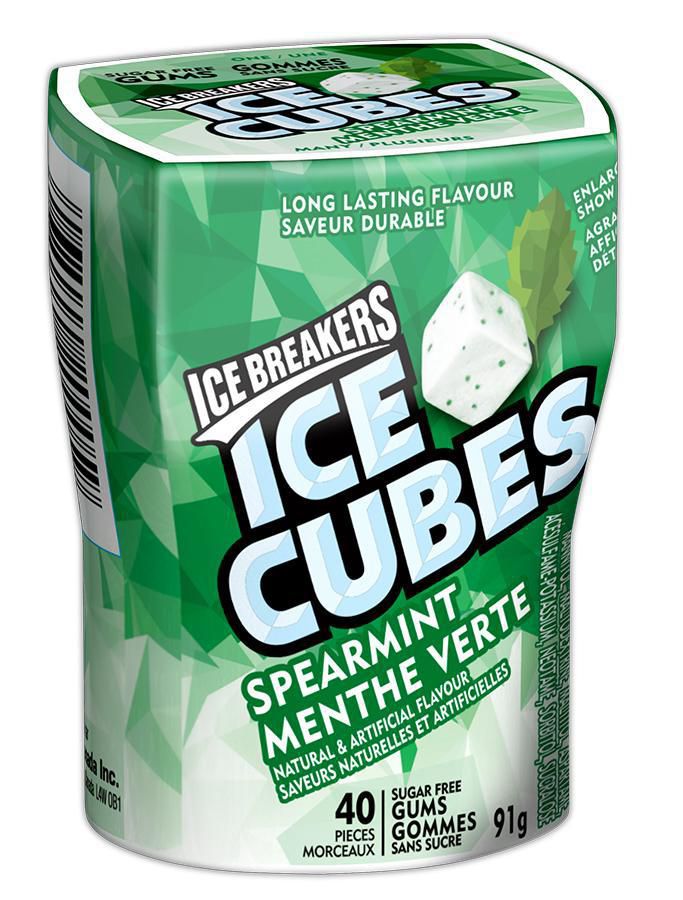 Bouteille de gommes sans sucre ICE BREAKERS ICE CUBES à la menthe verte