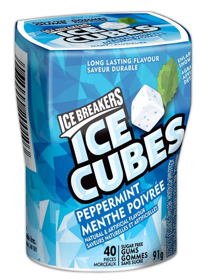 ICE BREAKERS ICE CUBES Peppermint Sugar Free Gum, 40 pieces