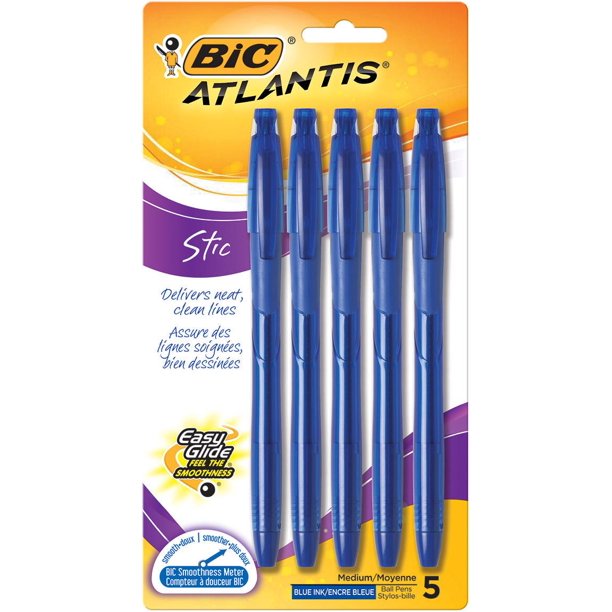 BIC Stylo à bille Atlantis pointe moyenne - bleu, paq. de 5